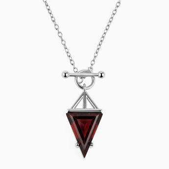 Triangle Garnet Toggle Clasp Necklace - Pendulum 925 Sterling Front View