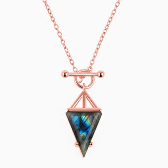 Triangle Labradorite Toggle Clasp Necklace - Pendulum 18KT Rose Gold Vermeil Front View