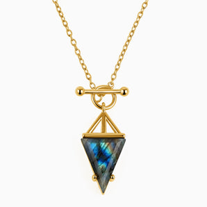 Triangle Labradorite Toggle Clasp Necklace - Pendulum 18KT Yellow Gold Vermeil Front View