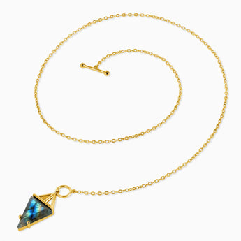 Triangle Labradorite Toggle Clasp Necklace - Pendulum 18KT Yellow Gold Vermeil Side View