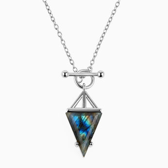 Triangle Labradorite Toggle Clasp Necklace - Pendulum 925 Sterling Front View