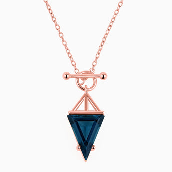 Triangle London Blue Topaz Toggle Clasp Necklace - Pendulum 18KT Rose Gold Vermeil Front View