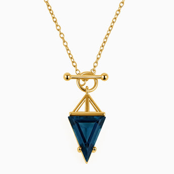 Triangle London Blue Topaz Toggle Clasp Necklace - Pendulum 18KT Yellow Gold Vermeil Front View