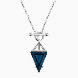 Triangle London Blue Topaz Toggle Clasp Necklace - Pendulum 925 Sterling Front View