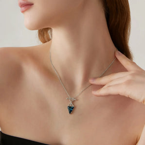 Triangle London Blue Topaz Toggle Clasp Necklace - Pendulum 925 Sterling Model Shot
