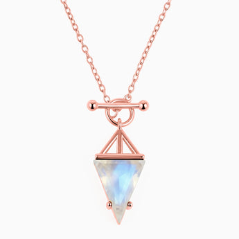 Triangle Moonstone Toggle Clasp Necklace - Pendulum 18KT Rose Gold Vermeil Front View