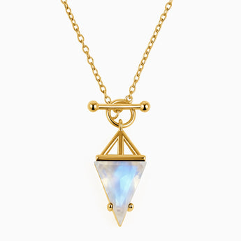 Triangle Moonstone Toggle Clasp Necklace - Pendulum 18KT Yellow Gold Vermeil Front View