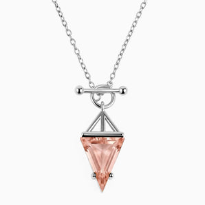 Triangle Morganite Toggle Clasp Necklace - Pendulum 925 Sterling Front View