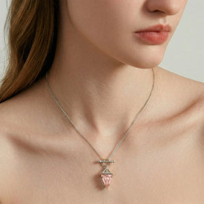 Triangle Morganite Toggle Clasp Necklace - Pendulum 925 Sterling Model Shot