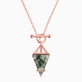 Triangle Moss Agate Toggle Clasp Necklace - Pendulum 18KT Rose Gold Vermeil Front View