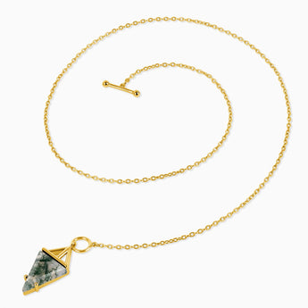 Triangle Moss Agate Toggle Clasp Necklace - Pendulum 18KT Yellow Gold Vermeil Side View
