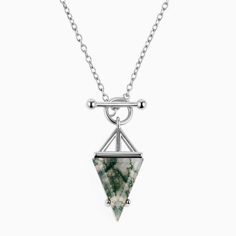 Triangle Moss Agate Toggle Clasp Necklace - Pendulum 925 Sterling Front View