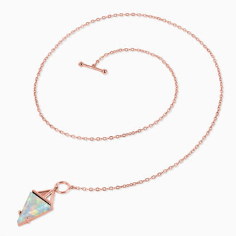 Triangle Opal Toggle Clasp Necklace - Pendulum 18KT Rose Gold Vermeil Side View