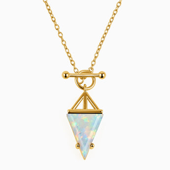 Triangle Opal Toggle Clasp Necklace - Pendulum 18KT Yellow Gold Vermeil Front View