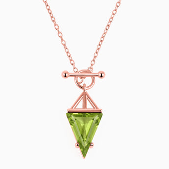 Triangle Peridot Toggle Clasp Necklace - Pendulum 18KT Rose Gold Vermeil Front View