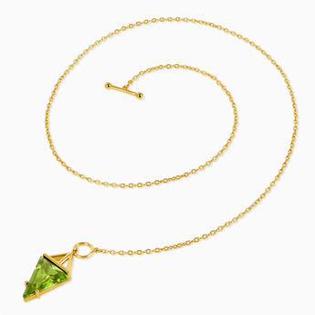 Triangle Peridot Toggle Clasp Necklace - Pendulum 18KT Yellow Gold Vermeil Side View