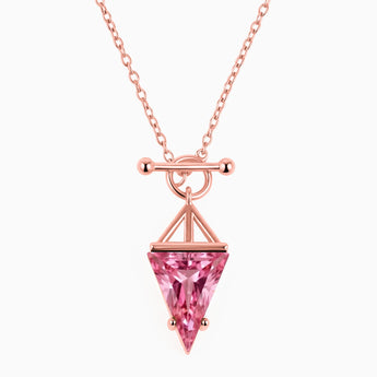 Triangle Pink Tourmaline Toggle Clasp Necklace - Pendulum 18KT Rose Gold Vermeil Front View