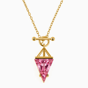 Triangle Pink Tourmaline Toggle Clasp Necklace - Pendulum 18KT Yellow Gold Vermeil Front View