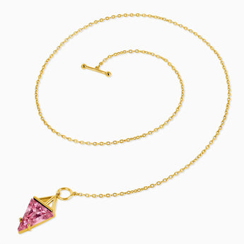 Triangle Pink Tourmaline Toggle Clasp Necklace - Pendulum 18KT Yellow Gold Vermeil Side View