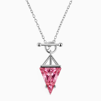 Triangle Pink Tourmaline Toggle Clasp Necklace - Pendulum 925 Sterling Front View