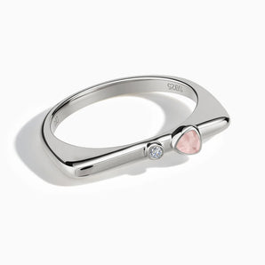 Triangle Rose Quartz Puzzle Stacking Ring - Minimal Flare 925 Sterling Front View