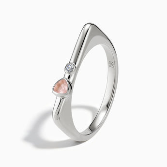 Triangle Rose Quartz Puzzle Stacking Ring - Minimal Flare 925 Sterling Side View