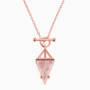 Triangle Rose Quartz Toggle Clasp Necklace - Pendulum 18KT Rose Gold Vermeil Front View
