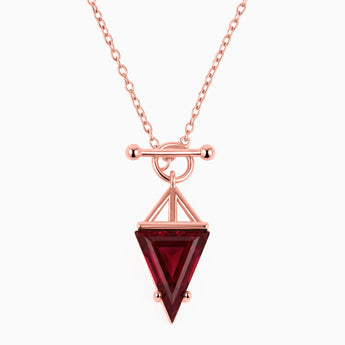Triangle Ruby Toggle Clasp Necklace - Pendulum 18KT Rose Gold Vermeil Front View