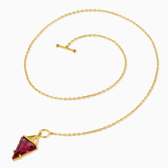 Triangle Ruby Toggle Clasp Necklace - Pendulum 18KT Yellow Gold Vermeil Side View