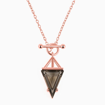 Triangle Smoky Quartz Toggle Clasp Necklace - Pendulum 18KT Rose Gold Vermeil Front View