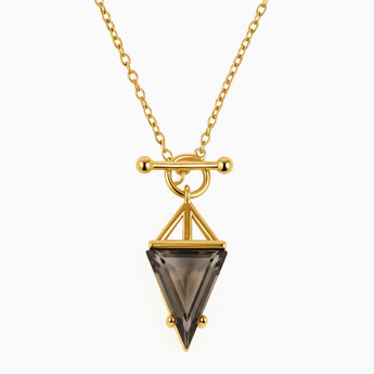 Triangle Smoky Quartz Toggle Clasp Necklace - Pendulum 18KT Yellow Gold Vermeil Front View