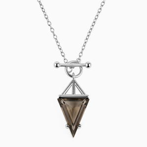 Triangle Smoky Quartz Toggle Clasp Necklace - Pendulum 925 Sterling Front View