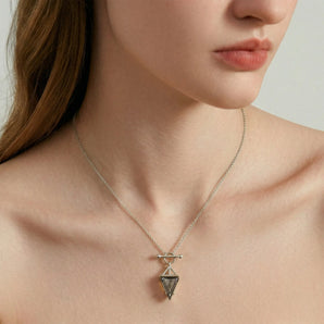 Triangle Smoky Quartz Toggle Clasp Necklace - Pendulum 925 Sterling Model Shot